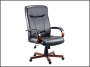 Executive Leather chair with Mahogany arms
